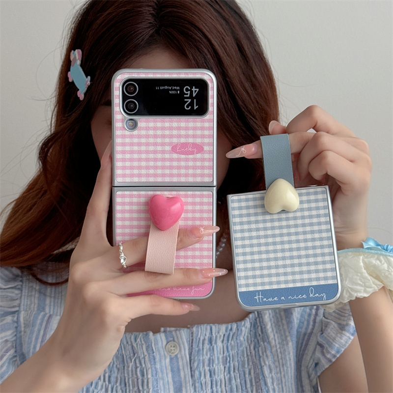 Blue and Pink Plaid Ring Buckle Samsung Z Flip 7 Fe Phone Case, Foldable Screen Z Flip 6/5 Protective Cover, Electroplated Lambskin Z Flip 4/3 Anti-Drop Case, Fashionable, Personalized, Lightweight, Hand-Held, Women's Flip Cover Blue and Pink Plaid Ring Buckle Samsung Z Flip 7 Fe Phone Case, Foldable Screen Z Flip 6/5 Protective Cover, Electroplated Lambskin Z Flip 4/3 Anti-Drop Case, Fashionable, Personalized, Lightweight, Hand-Held, Women's Flip Cover