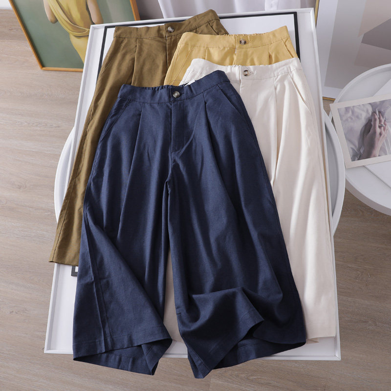 Модные штаны, юбка, из хлопка и льна, свободный крой 