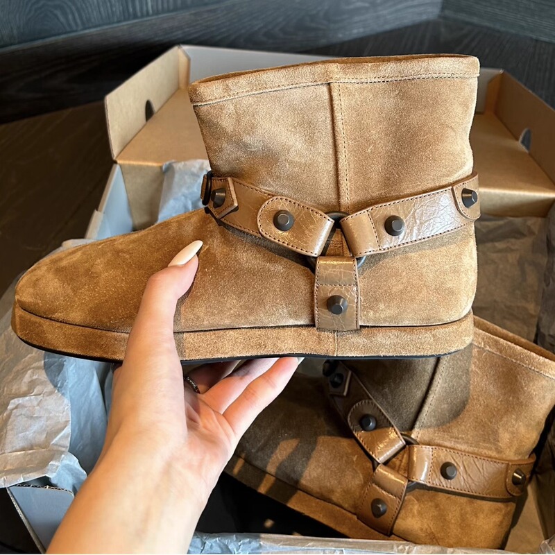 Good-Looking and Warm! Winter Chestnut-Colored Thick-Soled Fleece-Lined Cotton Boots, Short Boots, Non-Slip, Waterproof Snow Boots for Women