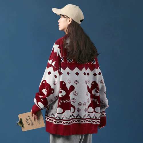 Красный брендовый дизайнерский свитер, ретро трикотажная куртка для влюбленных, 2021 года, с медвежатами, тренд сезона