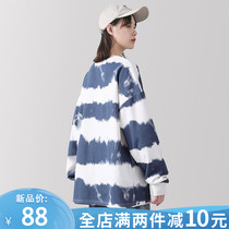 Spring and autumn thin section Japanese tie-dye sweater Womens national tide ins loose student hooded long-sleeved Port wind long-sleeved T-shirt jacket