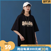 Design Sensation Short Sleeve T-Shirt Women Ins National Tide Vintage Tide Cards Easy 2022 New American crowdsleet half sleeve summer