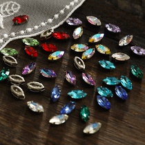 (Small size 5*10 marquise) French embroidery hand-stitched drill copper bottom hollow claw drill marquise bead embroidery material