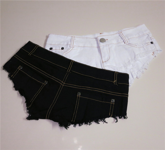 Korean style raw edge super shorts for women summer new fashion super low waist ripped holes slimming white hot pants black denim shorts