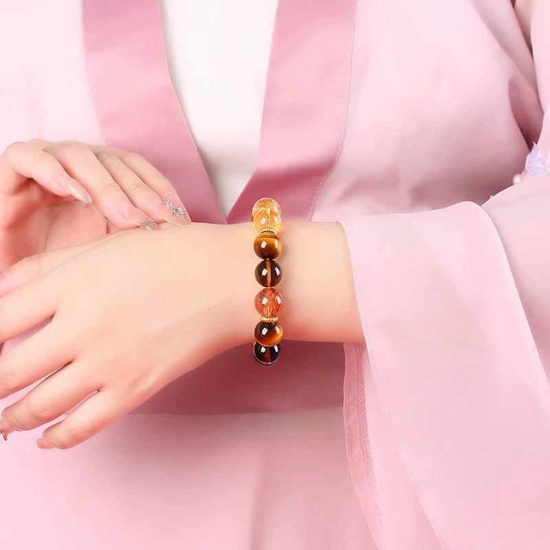 发彩富顺黄阿塞虎眼石手串 黄水晶全力以富手链男女同款