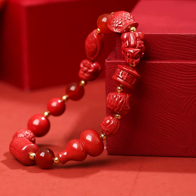 灵机生活馆 十方圆满帝王砂多宝手串 女朱砂 吉祥物貔貅手链【师傅制作 祈福7-15天后发出】