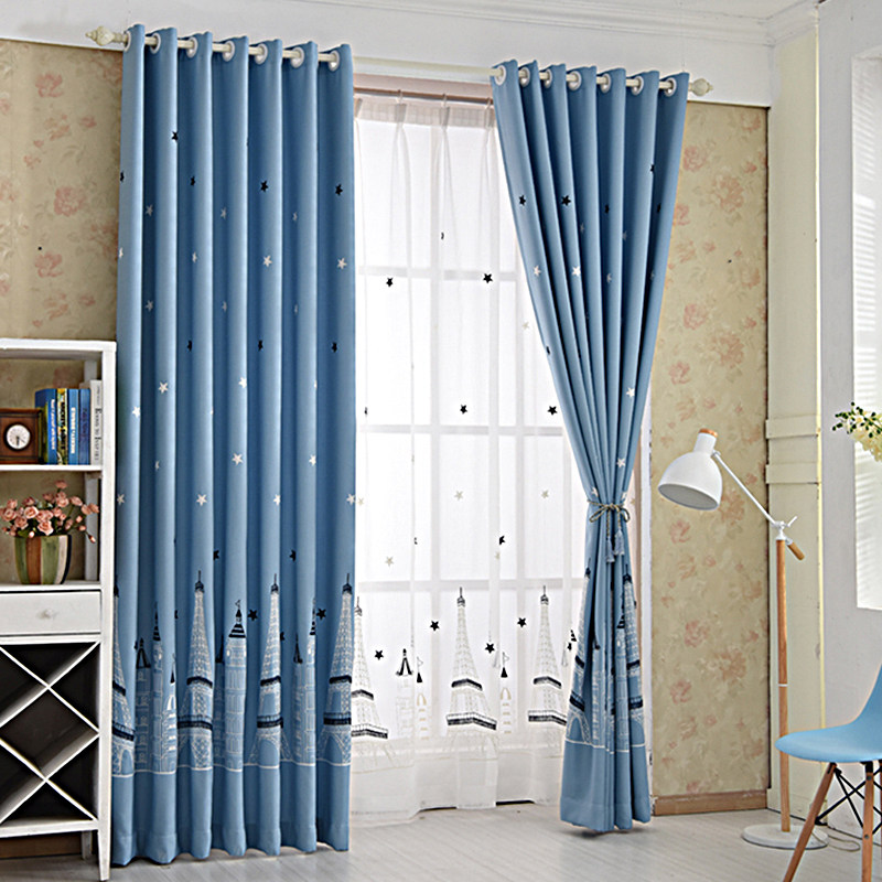 Mediterranean Blue Castle Cotton Linen Embroidered Little Boy Cartoon Children Room room Bedroom Living Room Finished Curtain Custom-Taobao