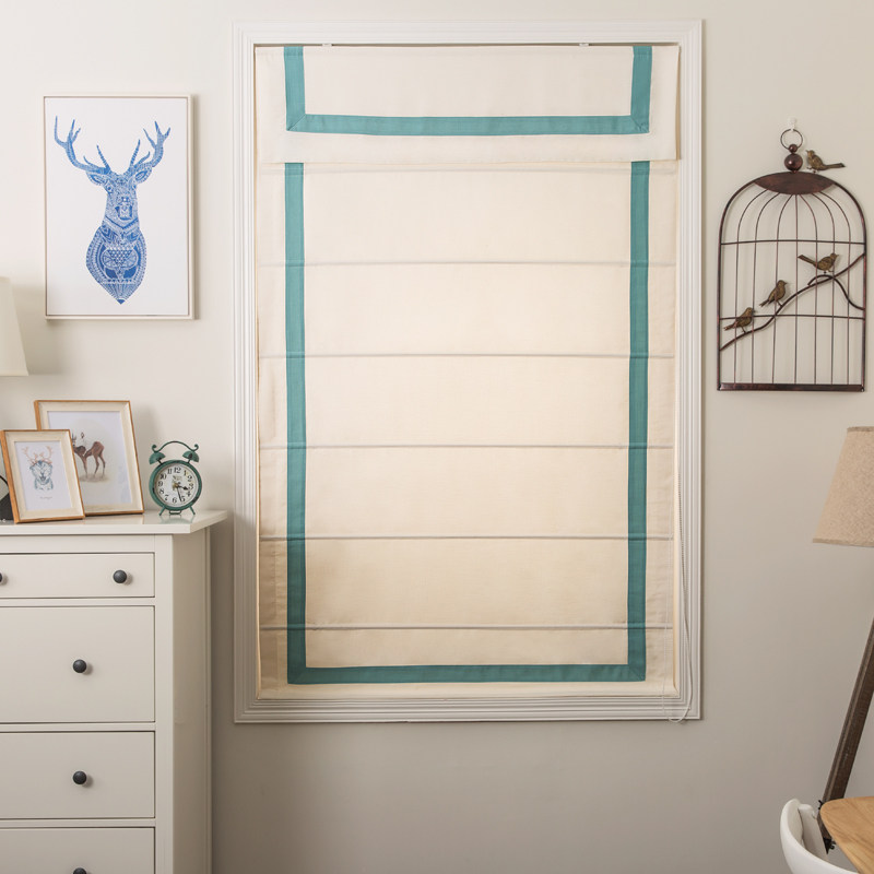 Hualu flagship store Nordic Japanese simple modern solid color trim Roman curtain lift curtain Study bay window customization