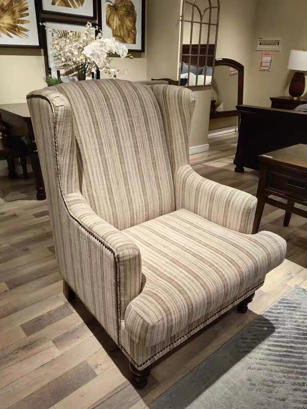 American-Style Striped Cotton and Linen Fabric Tiger Chair Fabric Sofa High-Back Chair