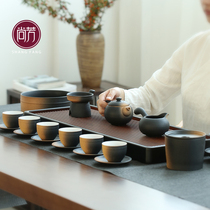 Chamfong Tea Set Qigfu Tea Home Brief Ceramic Black Pottery Gradient Office Guest Tea Cup Teapot Suit