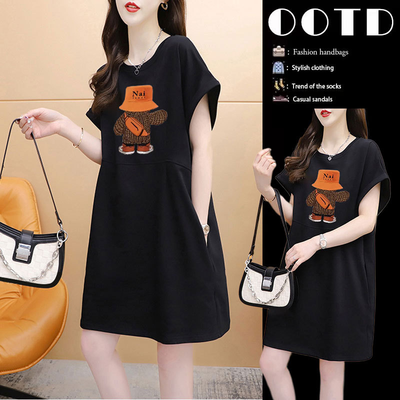 T-Shirt Dress for Women, Summer European Style, Waist-Cinching, Pure Cotton Dress, Casual Sports Black Sweatshirt Dress, Pullover Pocket Lazy Dress T-Shirt Dress for Women, Summer European Style, Waist-Cinching, Pure Cotton Dress, Casual Sports Black Sweatshirt Dress, Pullover Pocket Lazy Dress