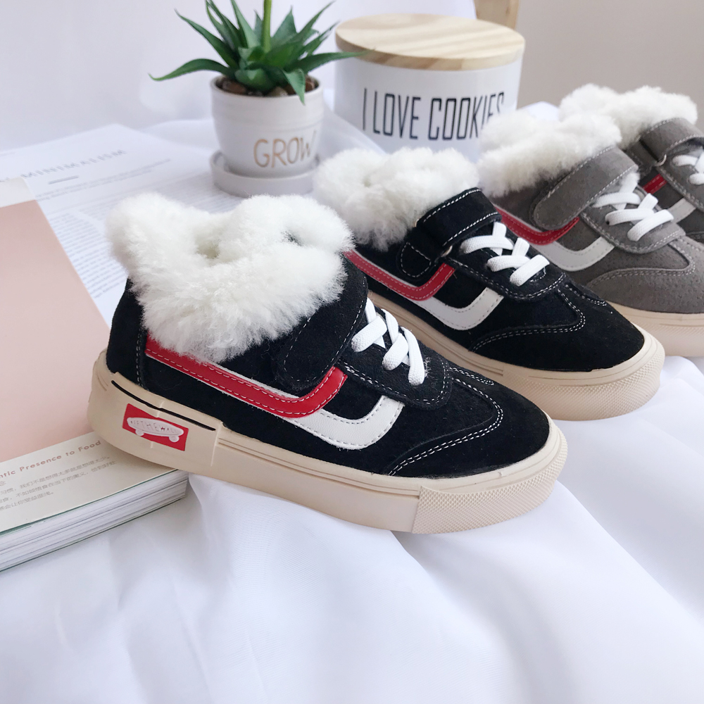 Boys and girls genuine fur fur sneakers, children's casual sneakers, baby's all-match warm and durable shoes in winter