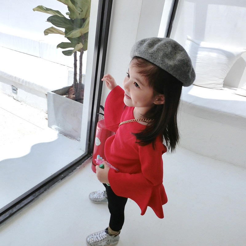 Girls Autumn Sweater Pullover Trendy Small Dress Flared Sleeves Red Children 7 03 mm 120