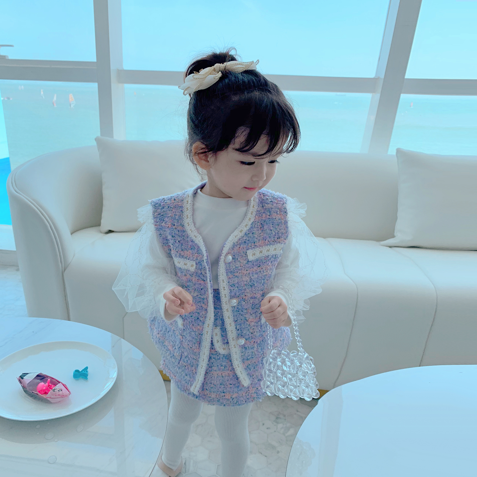 Fall in love with beautiful girl girl autumn clothing new small baby net red small balsamic wind suit Children's foreign style 2 pieces of intimate sub-dress