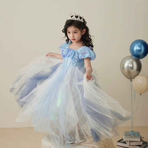 Летний наряд маленькой принцессы, детское синее платье, подарок на день рождения