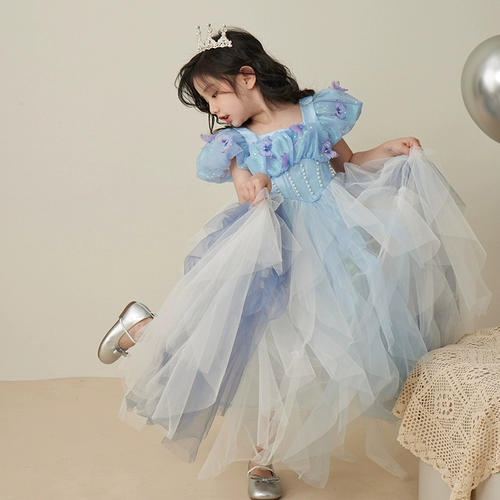 Летний наряд маленькой принцессы, детское синее платье, подарок на день рождения