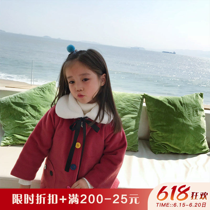 Hong Kong Girls'Girls' woolen jacket with long version of autumn and winter clothes mink, and the cotton great coat foreign pie EE