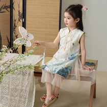 Fall in love with the girlsgirls qipao 2024 Summer new clear and cold with gentle folk customs and childrens new Chinese dress