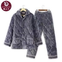 Đồ ngủ trung niên nam mùa đông dày ba lớp flannel san hô nhung cha ấm áp dịch vụ nhà phù hợp bộ cọ rửa xe ô tô