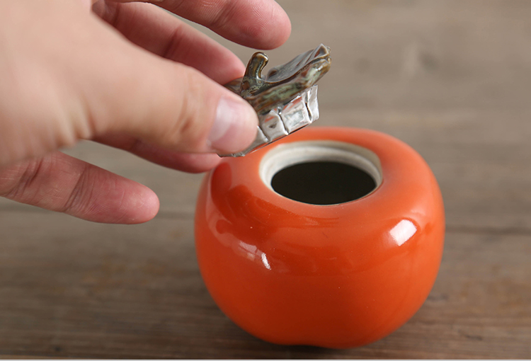 Jingdezhen persimmon persimmon satisfied individuality creative caddy fixings small desktop ceramic tea storehouse furnishing articles portable small seal pot