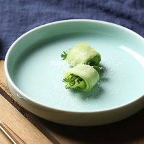 Celadon tableware Japanese deep plate round plate simple dinner plate Chinese ceramic creative fruit melon plate