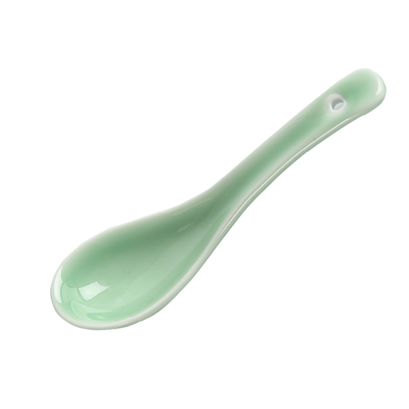Longquan celadon Japanese small spoon, contracted creative spoon, ceramic tableware household rice porridge spoon, pure color small spoon