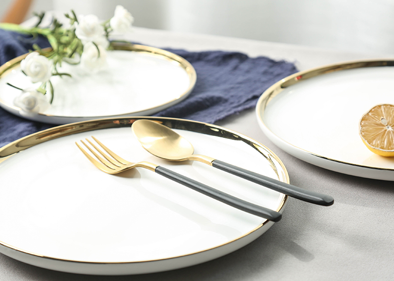 Ceramic plate of north European ins wind beefsteak disc up phnom penh breakfast tray was home round flat shallow dish plate 8 inches