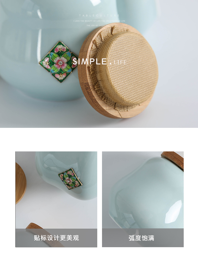 Ceramic household loose tea caddy fixings common seal storage jar jar of Japanese wooden cover applique office receives