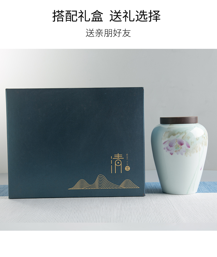 Ceramic painting caddy fixings household pot practical wooden cover pu seal pot portable caddy fixings white porcelain storage tanks