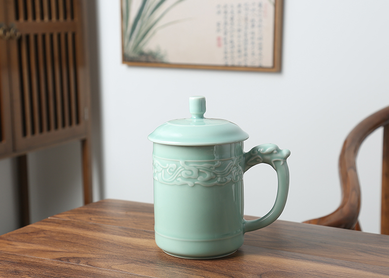 Longquan celadon teacup large - capacity glass boss cup general Chinese dragon cup tea cup of household ceramic cup