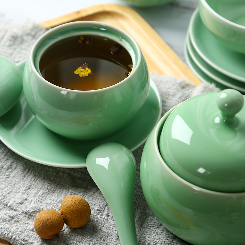 Ceramic cup longquan celadon water pot stew bird 's nest with cover steamed egg cup contracted household small soup stew pot cup dish bowl of stew