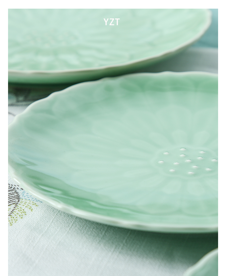 Longquan celadon dish creative plates of household ceramics microwave plate now rising food dish steak dinner plate