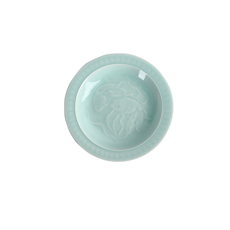 Longquan celadon creative fish plate tray was home 8 inch round plate disc Chinese soup plate steak breakfast tray