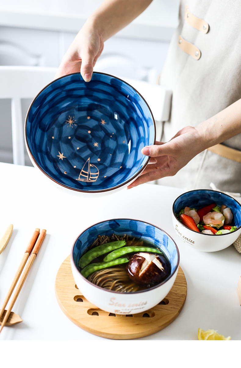 Nordic ceramic salad bowl, ceramic bowl bowl sky, lovely breakfast eat big household fruits dessert bowl of beef noodles in soup bowl
