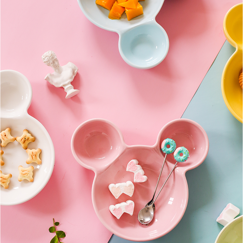 Baby, lovely mickey ceramic plate suit children 's creative bowl plate FanPan cartoon points breakfast tray