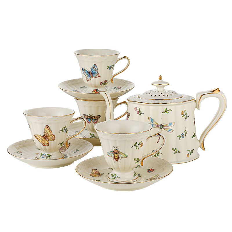 Ins butterfly coffee cups and saucers European household small exquisite key-2 luxury glass ceramic English afternoon tea tea set