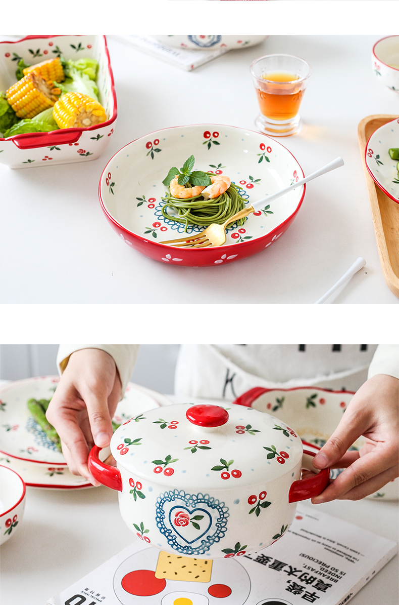 Jingdezhen retro hand - made ceramic cherry small bowl of salad bowl sauce bowl home baby to assist the food bowl of fruit bowl