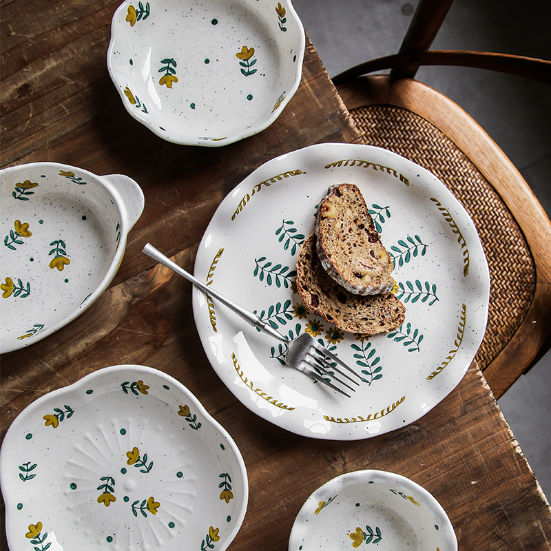 Creative glaze color hand - made floret tableware under Japanese original glaze ceramic pure and fresh and lovely lace plate rice rainbow such use