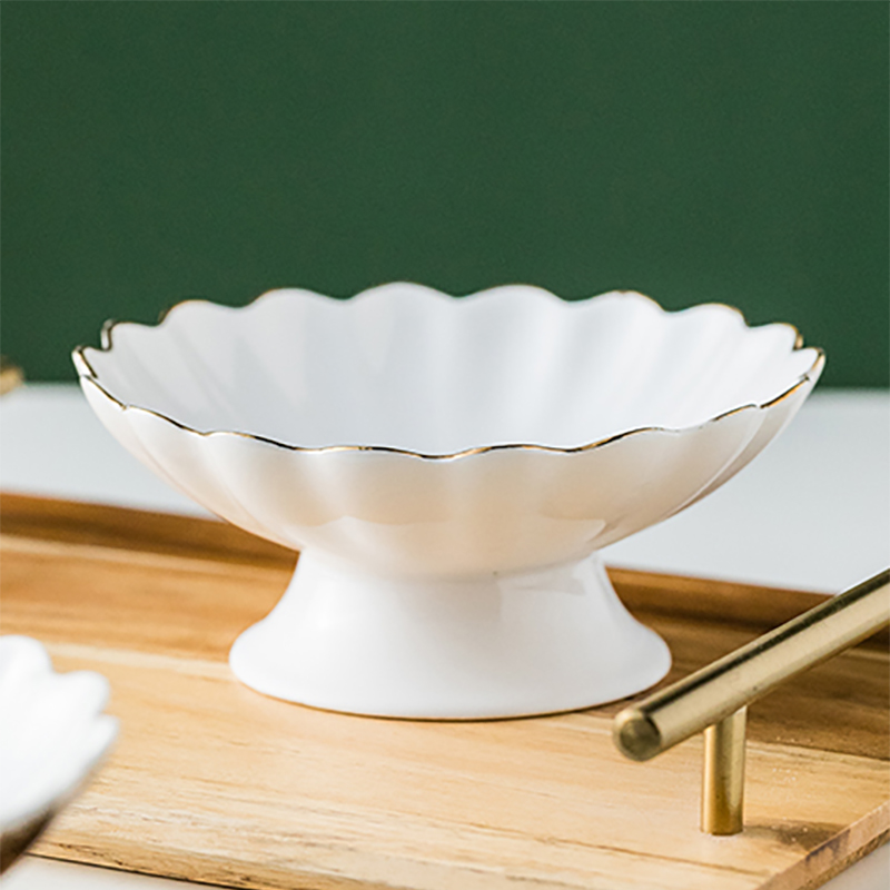 Japanese art ceramic creative pudding dessert double peel milk ice cream ball tall dish fruit bowls of household