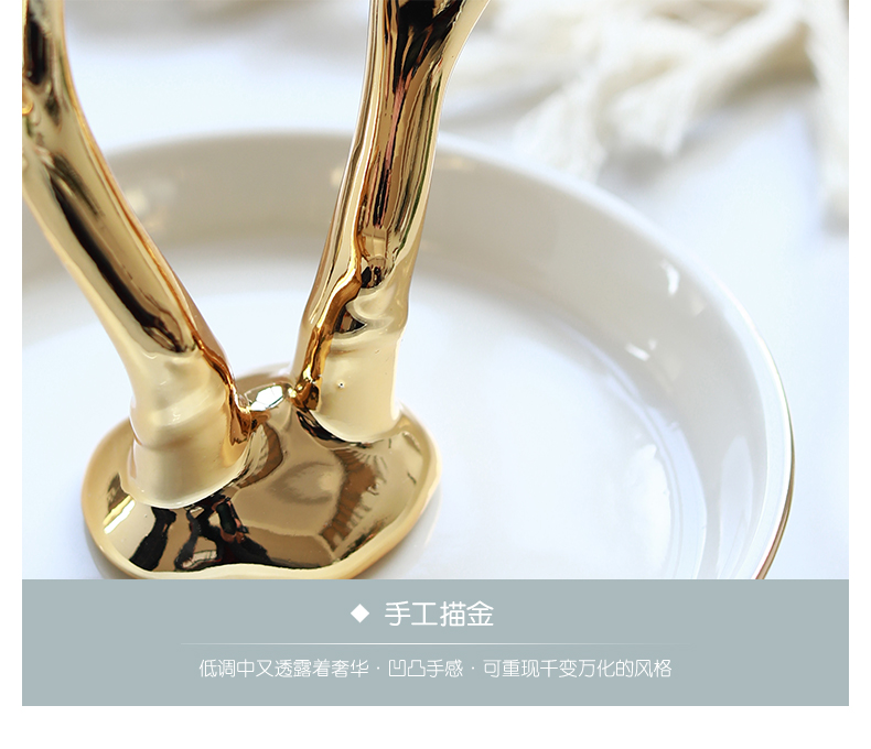 The Jingdezhen ceramic golden fawn/foreign trade tail single unicorn jewellery set/ring of snack tray