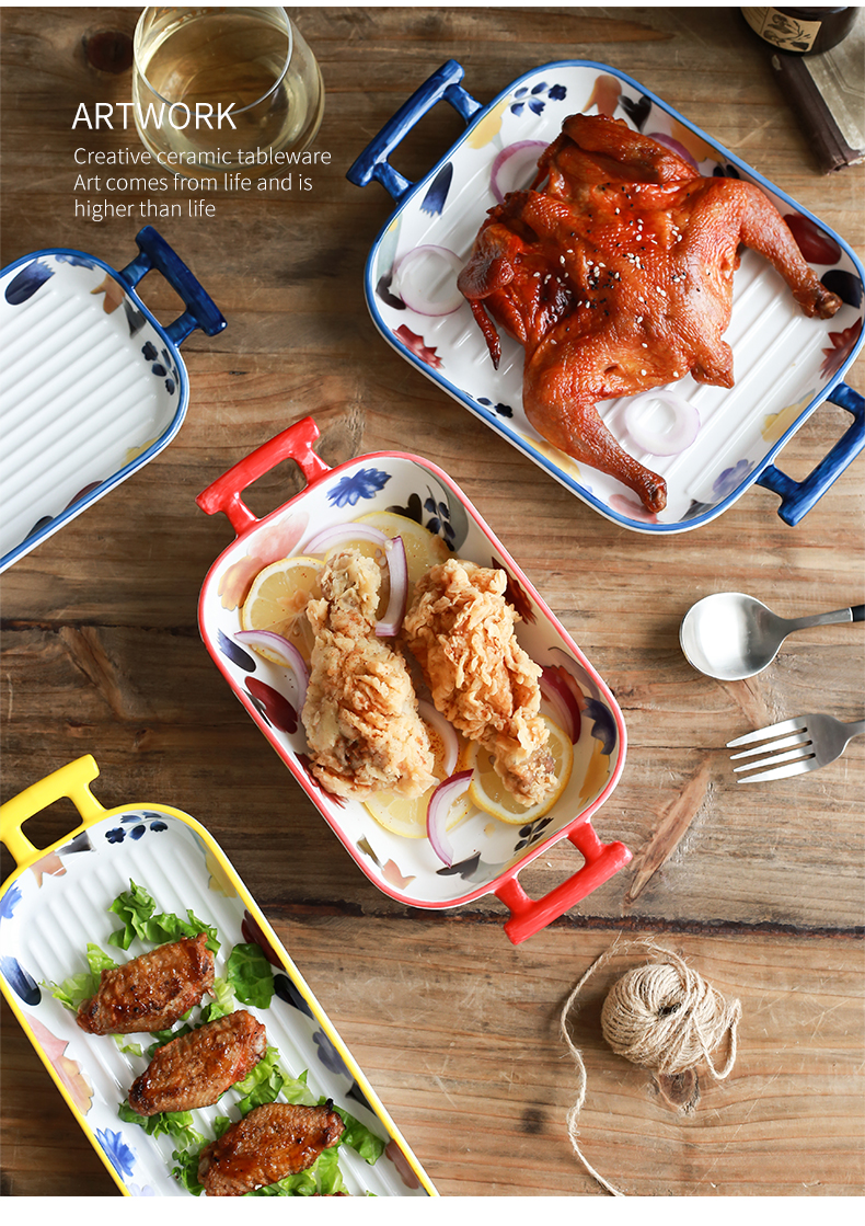 Move ears hand lace pan household ceramics baked cheese baked bread and butter dish dish dish creative western food