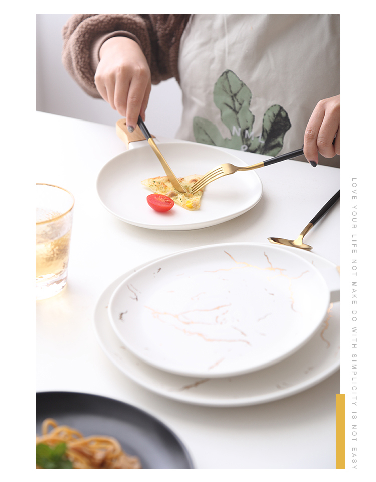 The Nordic tableware marble matte enrolled gold ceramic tableware with wood, ceramic disc steak plate western - style food plate of pasta dish