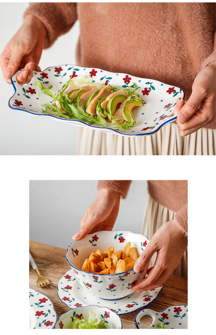 Rural wind small hand - made ceramic tableware household small bowl of porridge spoon keller 0 plate the bowl of soup bowl