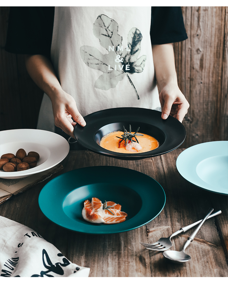 Ceramic LIDS, Nordic eat beefsteak pasta dish deep dish household food dish network HongCan plate of straw plate