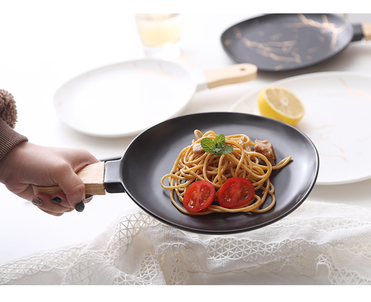 The Nordic tableware marble matte enrolled gold ceramic tableware with wood, ceramic disc steak plate western - style food plate of pasta dish