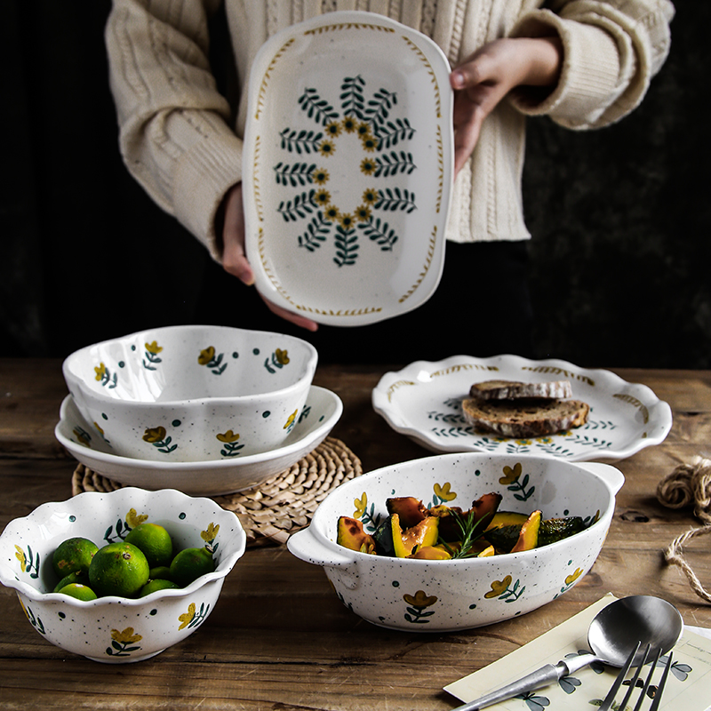 Creative glaze color hand - made floret tableware under Japanese original glaze ceramic pure and fresh and lovely lace plate rice rainbow such use