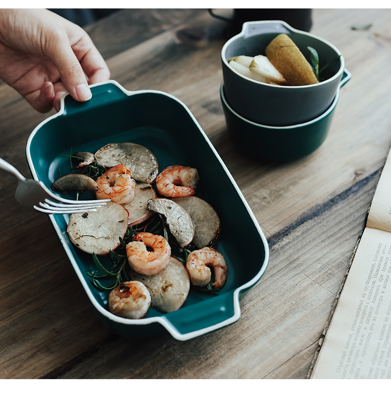 Ears roasted bowl pan ceramic cheese baked FanPan rectangle oven creative western - style food tableware plate household food dish
