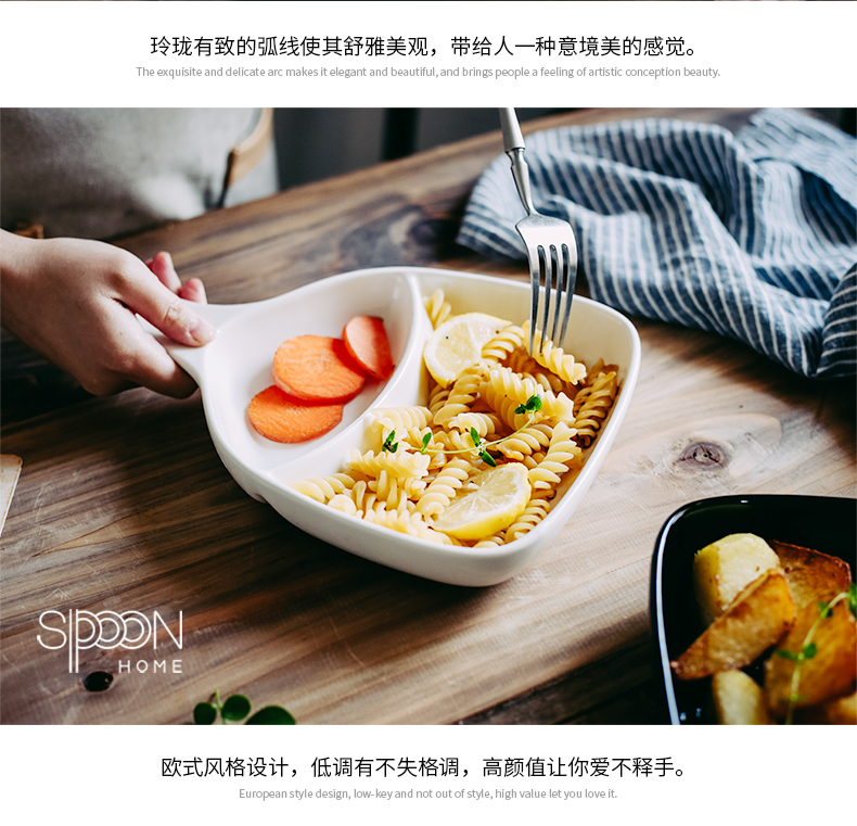 The Nordic two ceramic pan handle creative baking bake oven FanPan with handle frame plate western pasta dish