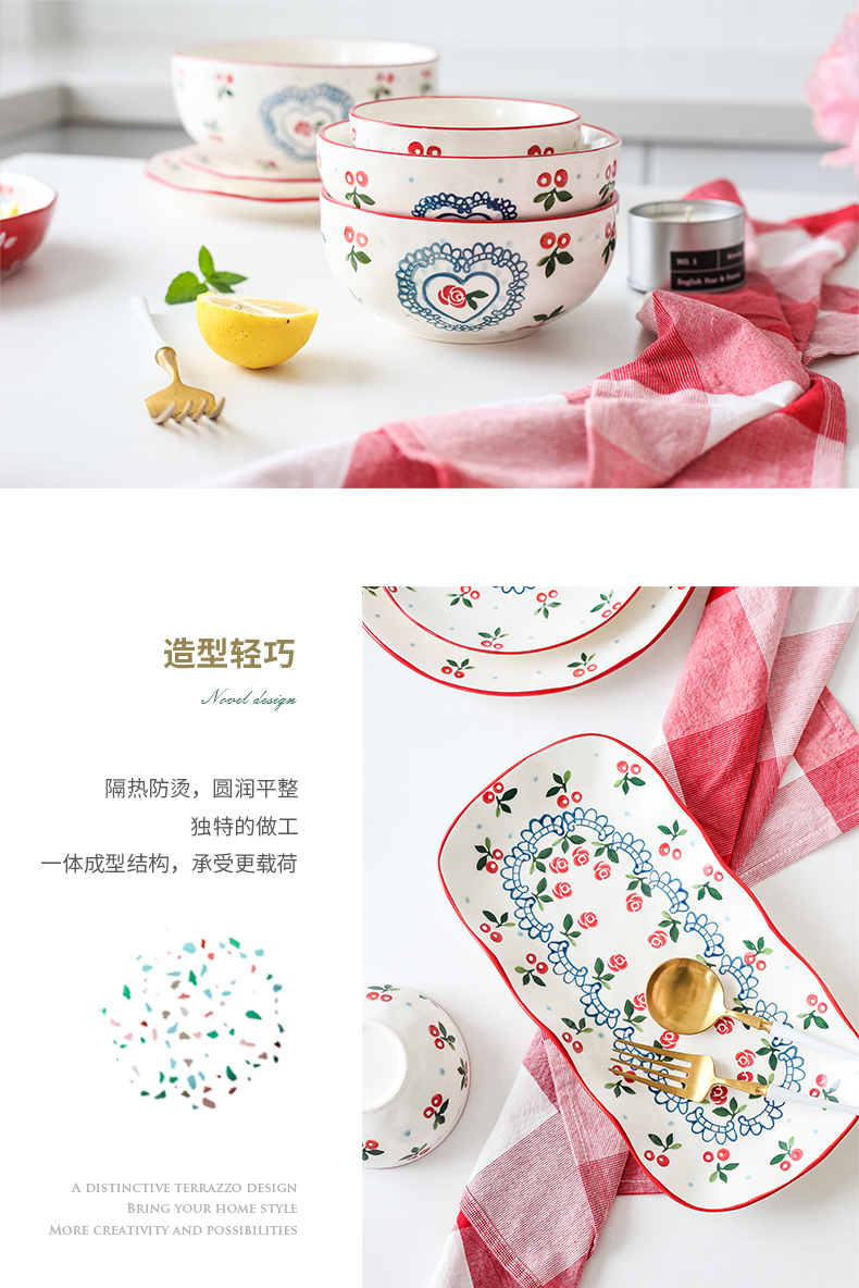 Jingdezhen retro hand - made ceramic cherry small bowl of salad bowl sauce bowl home baby to assist the food bowl of fruit bowl