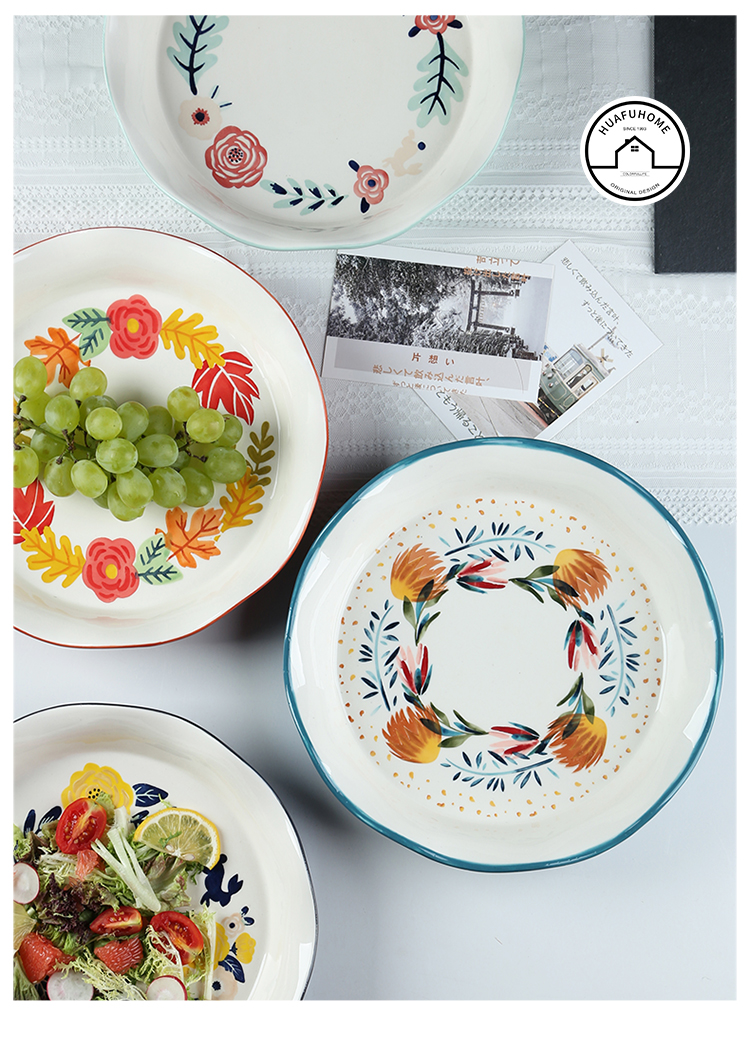 The Nordic ins hand - made pie dish ceramic home baking four seasons large plate of fruit salad plate of dinner plate